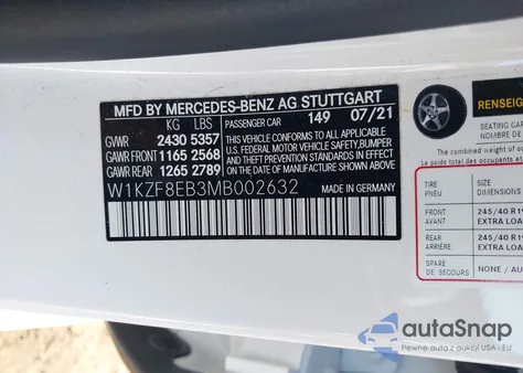 2021 Mercedes-Benz E 350 4Matic from USA, damaged, VIN W1KZF8EB3MB002632